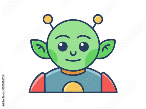 Science fiction little green alien with child like features. vector icon
