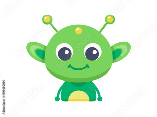 Science fiction little green alien with child like features. vector icon
