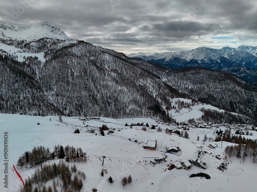 Wallpaper Mural Chamois alpine village aerial view in winter season Torontodigital.ca