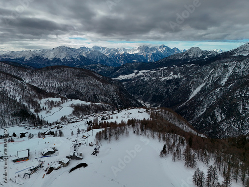 Wallpaper Mural Chamois alpine village aerial view in winter season Torontodigital.ca