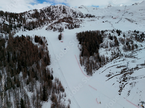 Wallpaper Mural ski course slope track in Chamois alpine village aerial view in winter season Torontodigital.ca