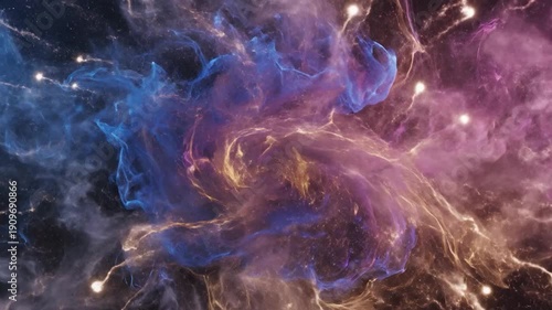 Abstract swirl of colorful ethereal energy against a dark, starry cosmos backdrop