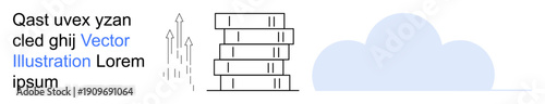 Cloud computing, data storage, technology advancement, scalability, database management, file hosting systems. Stacked servers and cloud icon alongside upward arrows. Cloud computing and data storage