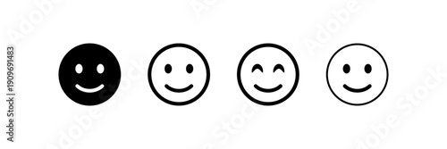 Smiley face icon , happy emoticon in solid and outline styles, minimal emoji expressions for modern UI feedback systems and rating and user interface.