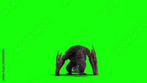 Winged Monster on Green Screen Background ,4K Fantasy Creature CGI, Full Body Isolated for Chroma Key