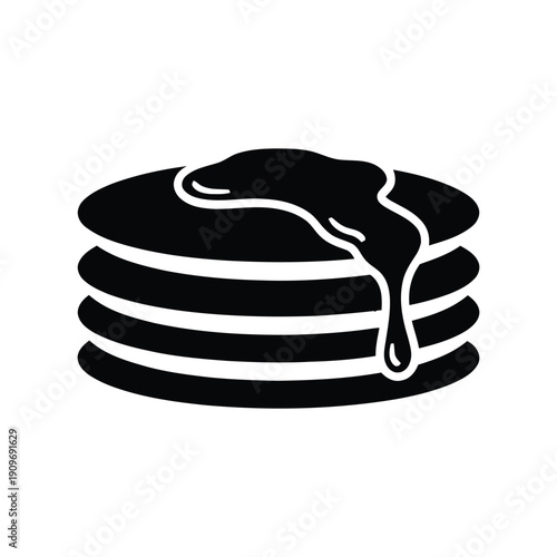 Pancake Stack with Syrup Drip Silhouette. Fluffy Pancakes Syrup Topping Silhouette. Breakfast Pancake Stack Vector.