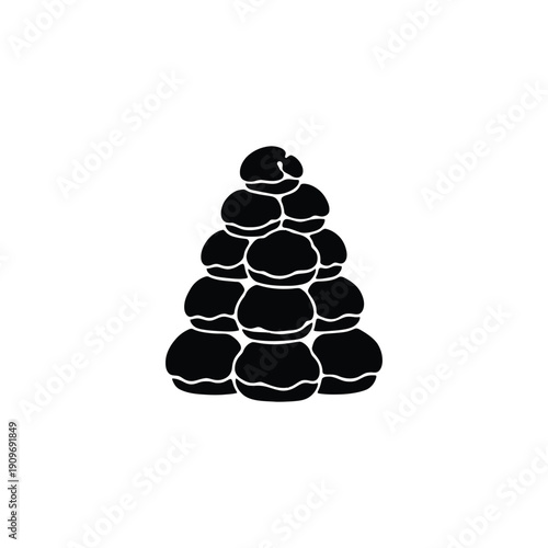 Profiterole Stack Cream Puff Cluster. Rounded Choux Pastry Pile Silhouette. French Cream Puff Tower Silhouette.