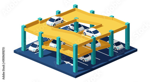 Multi Level Car Park with Vehicles Inside.