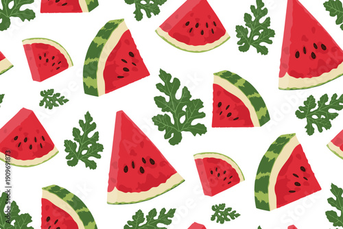 Watermelon background. Bright summer pattern with watermelon.