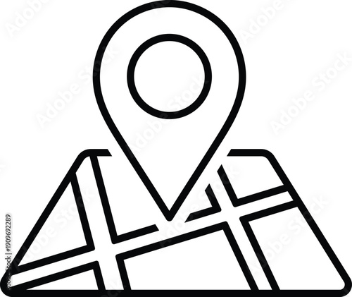 Black outline map pin on abstract map grid lines location marker navigation