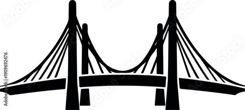 Modern cable-stayed bridge at dusk minimalist black and white line art architecture design vector illustration