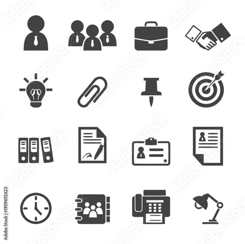 Assorted business and office icons representing collaboration and work activities