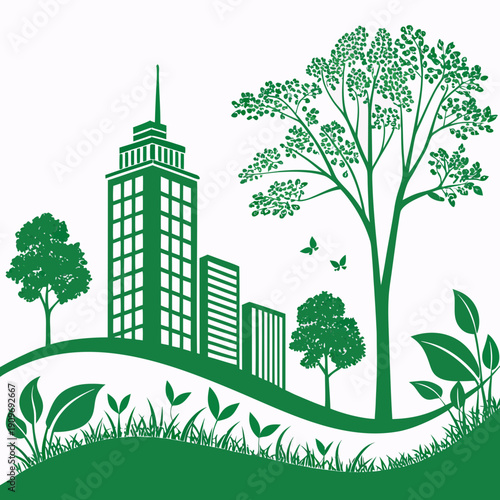 A harmonious blend of urban architecture and lush greenery in a cityscape