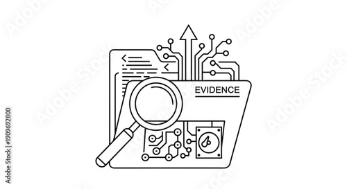 Digital evidence investigation with magnifying glass and data analysis