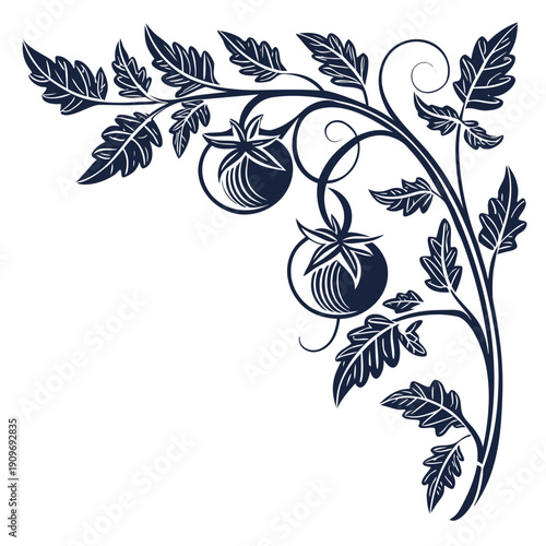 Elegant black and white floral design with intricate grapevine details