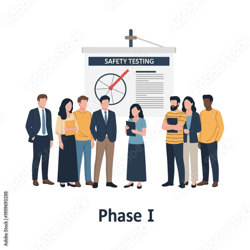 Diverse team attending safety testing presentation, planning and strategy meeting