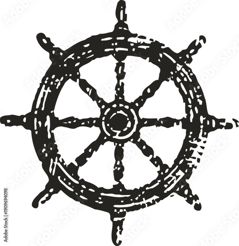 Vintage nautical ship wheel illustration classic maritime steering gear old wooden boat helm design