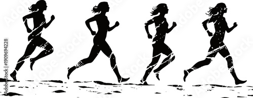 female runner silhouette sequence woman jogging, sprinting in dynamic running poses on light background