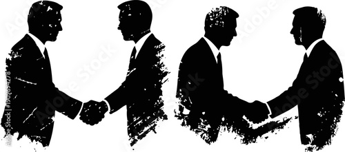 Businessmen shaking hands silhouette with grunge texture, partnership and agreement concept
