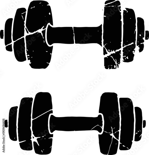 worn dumbbells set for strength training fitness gym exercise equipment