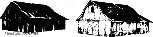 old rustic barns with weathered wooden walls and pitched roofs vintage countryside architecture and farm buildings silhouettes