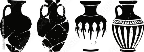 ancient greek black figure pottery silhouettes with decorative motifs and traditional vase shapes
