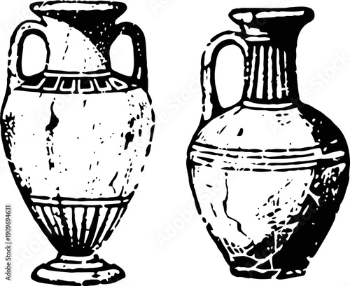 Ancient pottery vases illustration vintage greek amphora and jug design hand drawn historical ceramic vessels