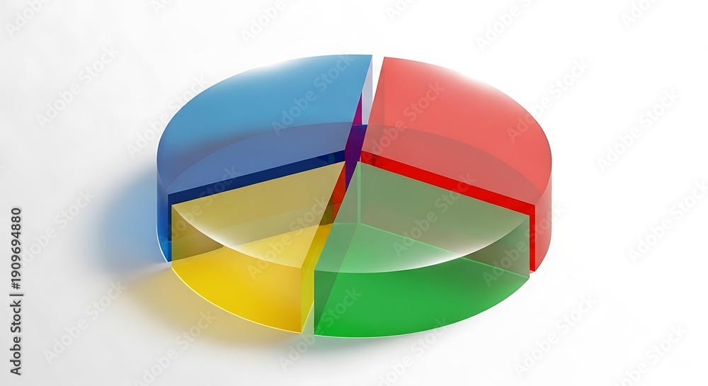 Fototapeta premium A translucent, multi-colored 3D pie chart graphic, showcasing data distribution