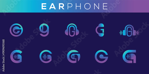 Letter G Monogram Earphone Logo Collection for Music, Podcast, Streaming and Audio Technology Branding