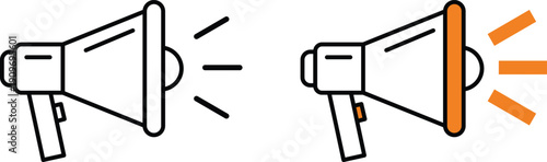 Two megaphone one black and white the other orange and black communication announcement