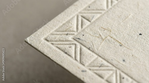 Debossed Geometric Pattern on Recycled Fiber Paper for Minimalist Stationery Branding Mockup (generative AI)