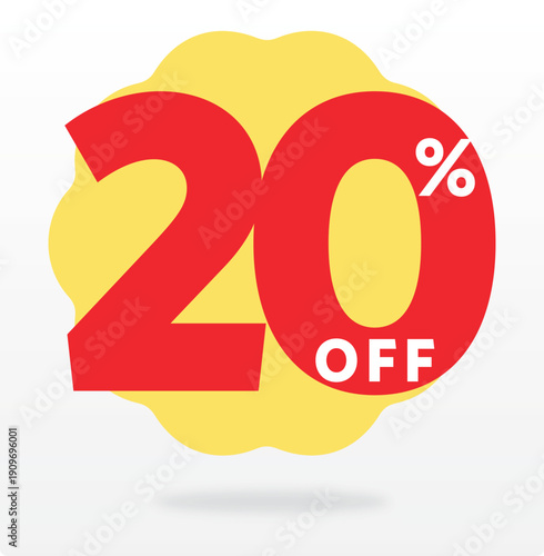 20% special, offer, promo, purchase, sticker, money, banner, price, value, sale, advertising, off, discount, tag, store, retail, set. Icon, vector, shape