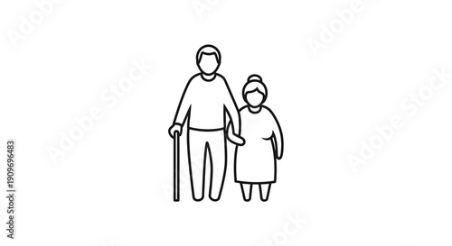 Elderly couple standing together outlined in a simple silhouette