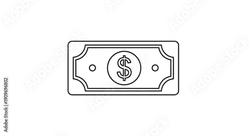 Simple line drawing of a dollar bill with a circular design silhouette