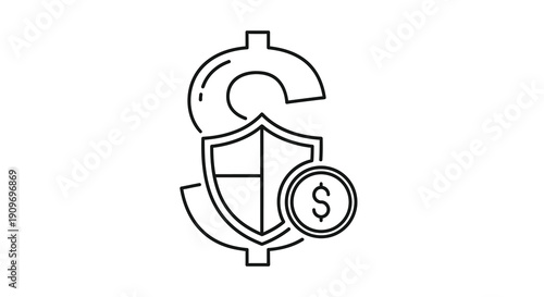 Dollar sign with shield and coin a financial security concept silhouette