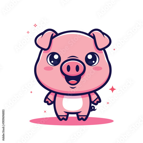 Cartoon Cute Style Full Body Pig Character Mascot Illustration Design