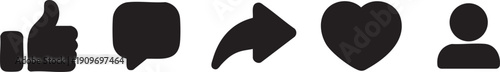 Set of social media icons including like comment share and user symbols for web and app design isolated 