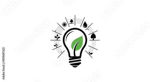 Green leaf growing inside a lightbulb concept of eco friendly ideas silhouette
