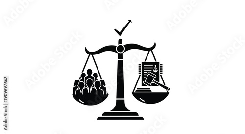 Scales of justice with people and books a symbolic silhouette