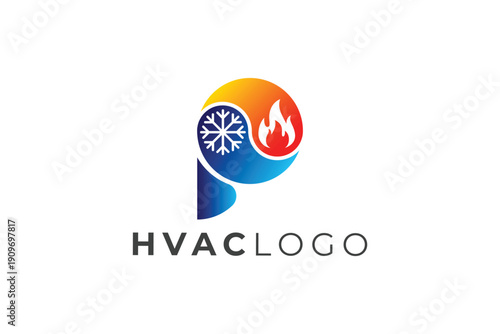 Modern Letter P Cooling and Heating HVAC Logo Design for Air Conditioning and Climate Control Branding