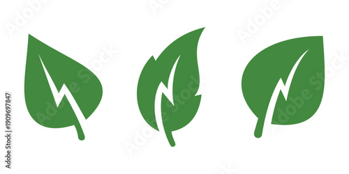 Green eco energy logo with leaf and lightning