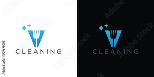 Modern Letter V Cleaning Logo Design for Housekeeping and Janitorial Branding