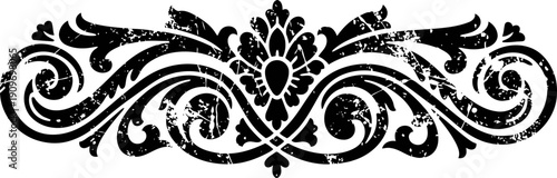 Ornate vintage flourish design with symmetrical decorative swirls and floral elements