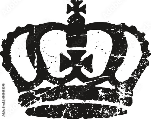 Vintage black distressed crown silhouette design with regal and royal elements