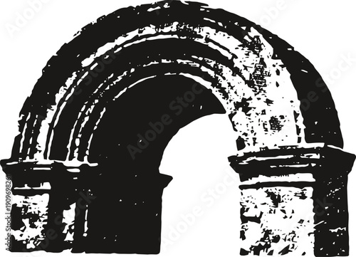 Ancient stone archway with weathered texture and historic architectural design