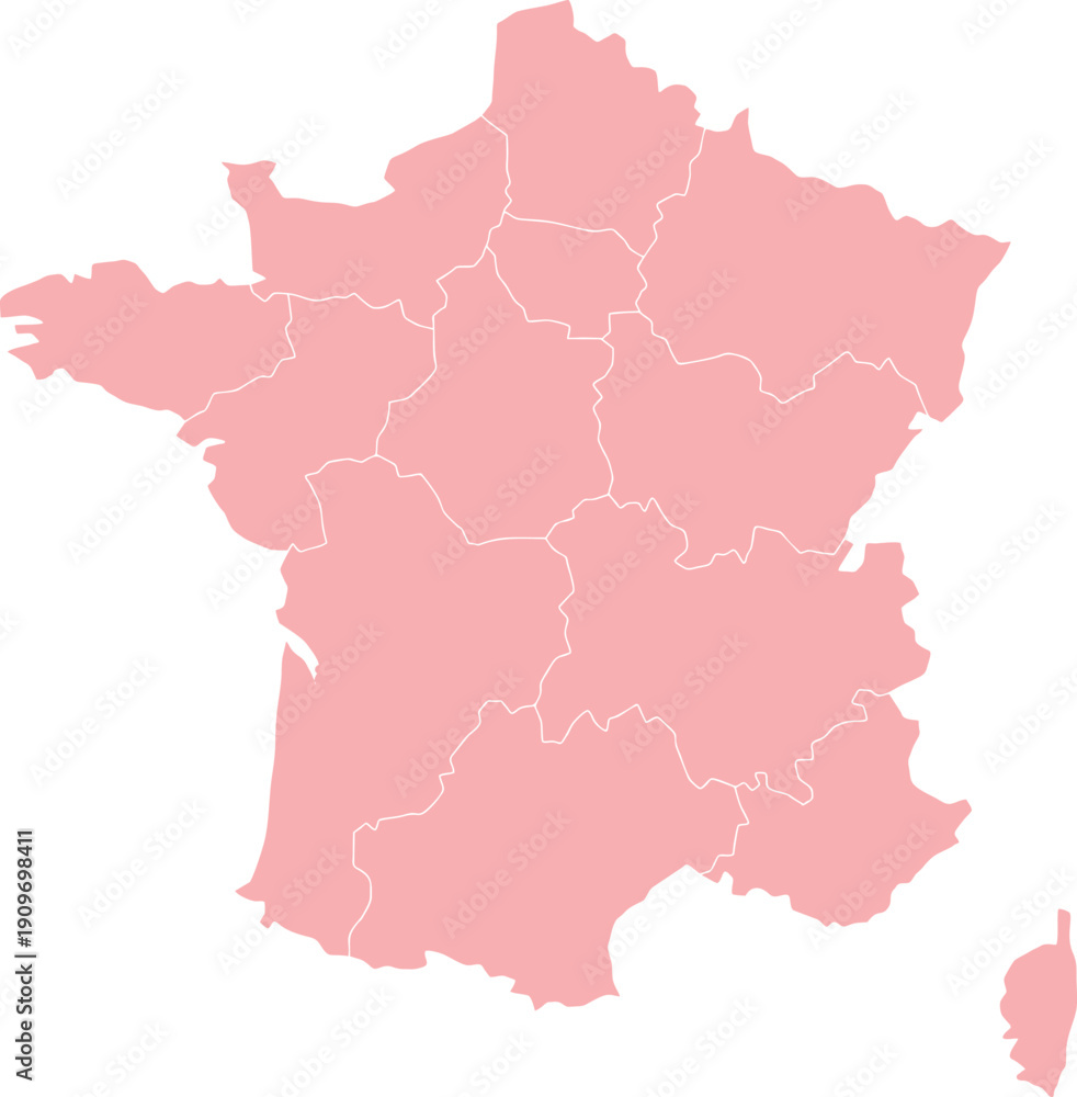 Obraz premium Map of France with regions simple flat vector illustration