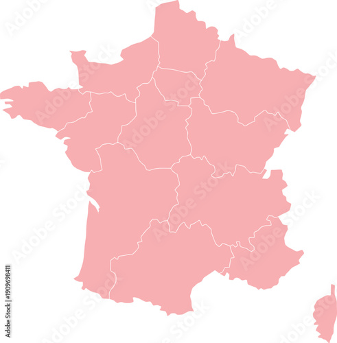 Map of France with regions simple flat vector illustration