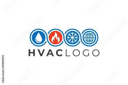 Professional Plumbing Heating Cooling and Sewer HVAC Logo Template for Home Service Companies