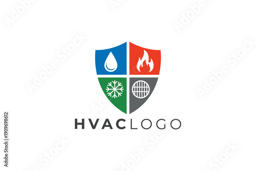 Professional Plumbing Heating Cooling and Sewer HVAC Logo Template for Home Service Companies