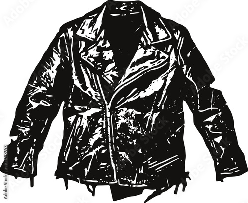 Black leather jacket illustration with zipper and collar design in grunge